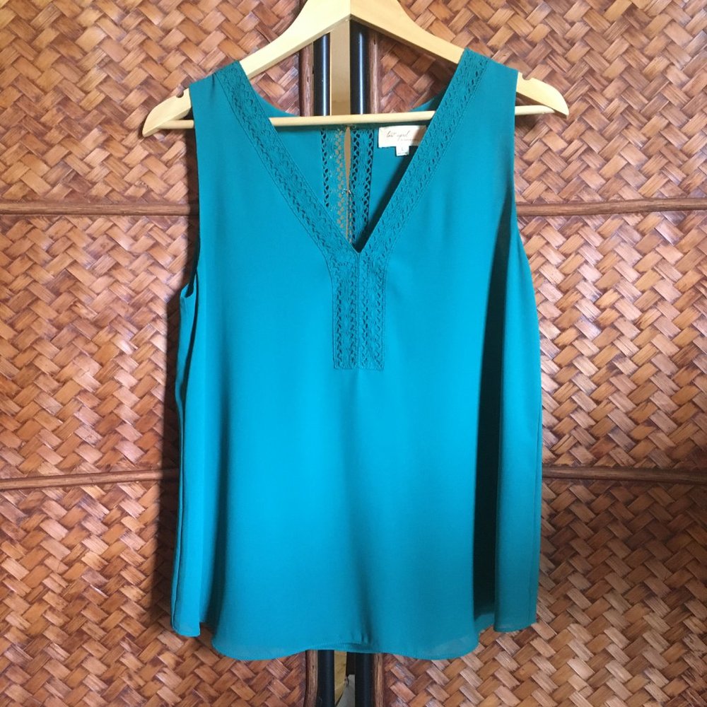 Lost April Teal Blue Crochet Trim Tunic Tank Top Large